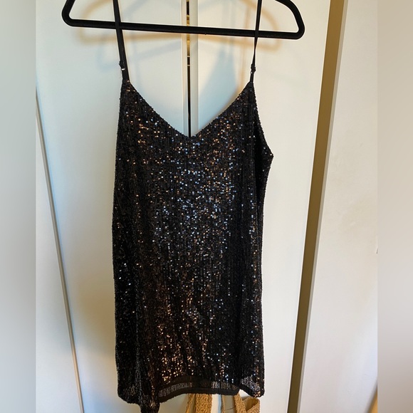Banana Republic black sequin slip dress, size 12. EUC - Picture 2 of 6